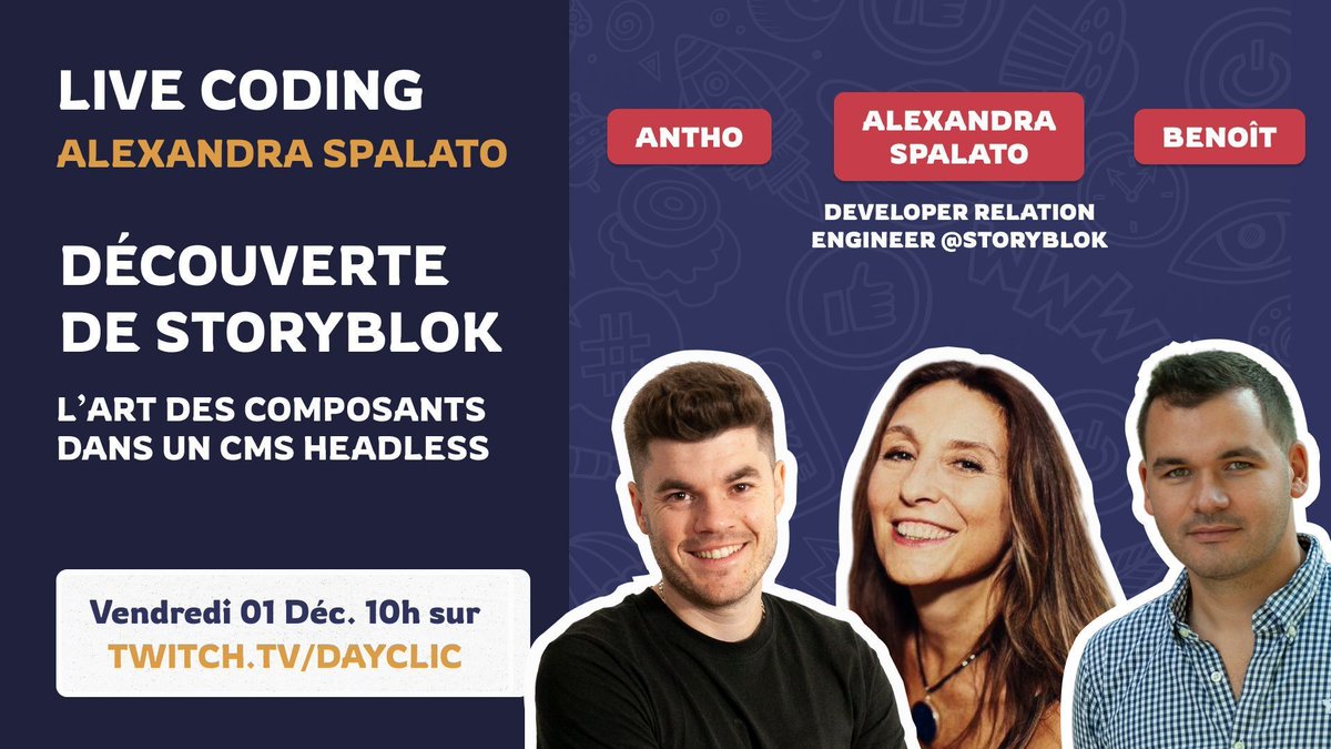 Pickbeam's tweet image. Une nouvelle interview arrive !

Ce vendredi, on se retrouve en compagnie de @alexadark, Developer relation engineer chez Storyblok, pour en découvrir plus sur ce CMS Headless orienté composant.

On se retrouve vendredi 01 décembre à partir de 10h sur twitch !