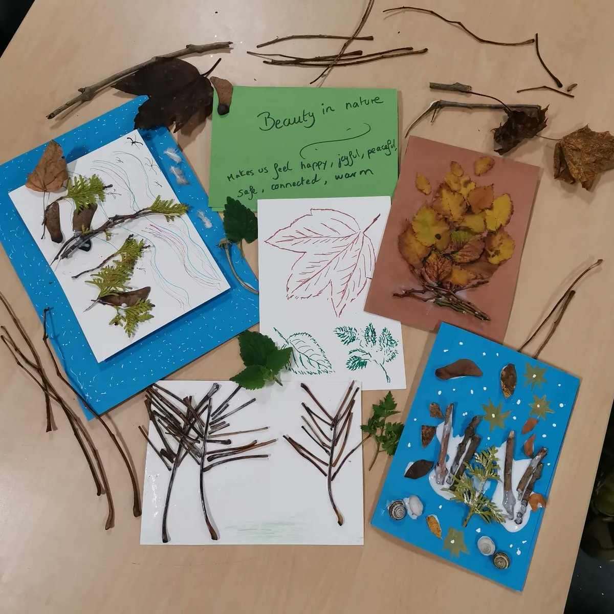 NatureMindful's tweet photo. What beautiful creations - including emotion mandalas, poems, beauty cards &amp; bug hotels - made with my lovely group at Stockwood Open Space with the wonderful @YourParkBB on their #Rootstowellbeing green social prescribing programme ☀️🌈🌱 Find out more https://t.co/xzCW16bsv7 https://t.co/9vthr6JeJs