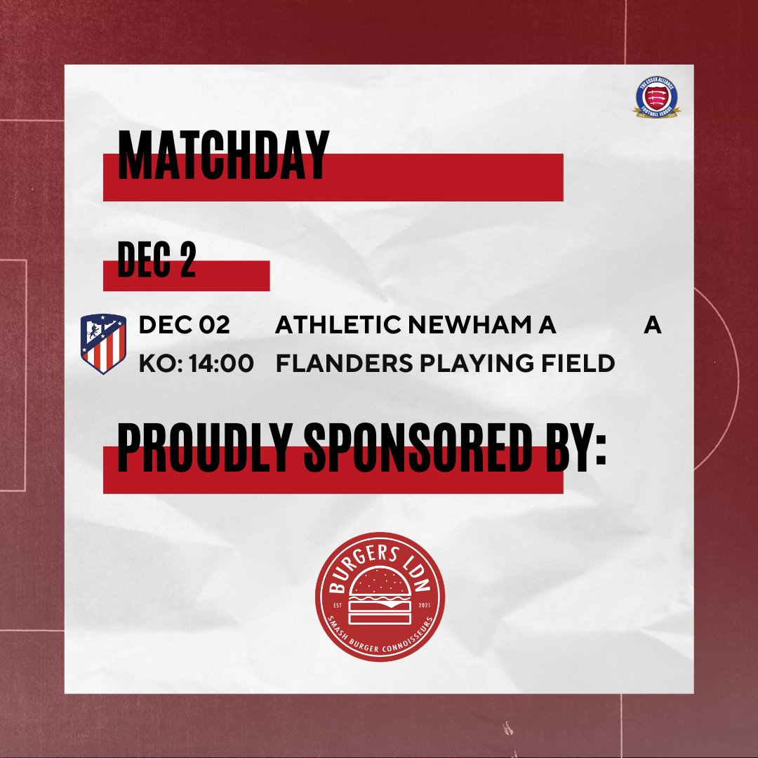 MATCHDAY 🔴

#matchday8 #WPGANA
Wapping FC 🔴
🤝 <a href="/Athleticnewham/">𝗔𝘁𝗵𝗹𝗲𝘁𝗶𝗰 𝗡𝗲𝘄𝗵𝗮𝗺 𝗙𝗖 l Est 2015</a> A (A)
🏟 Flanders Playing Field
📆 02/11 - KO: 14:00pm
📊 <a href="/EssexAllianceFL/">Essex Alliance FL</a>- Premier Division (West)

#WFC #WAPPINGFAMILY #UPTHEBLUES