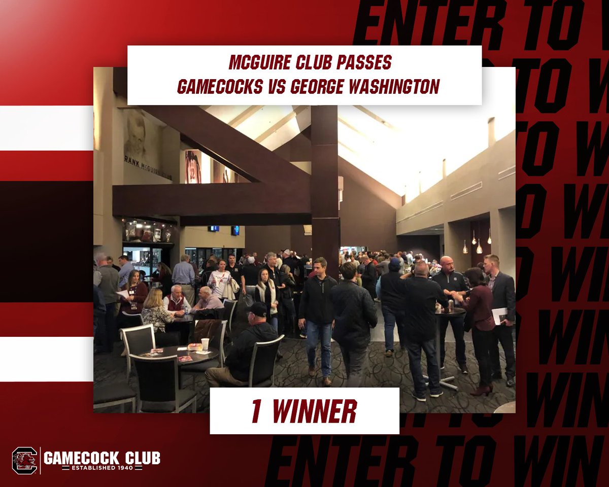 TheGamecockClub's tweet photo. 𝗘𝗻𝘁𝗲𝗿 𝘁𝗼 𝗪𝗶𝗻

Follow, Like and Retweet for a chance to win 𝑡𝑤𝑜 spots in the McGuire Club to watch the 6-0 @GamecockMBB team this Friday night!

𝘛𝘩𝘪𝘴 𝘪𝘴 𝘕𝘖𝘛 𝘢 𝘵𝘪𝘤𝘬𝘦𝘵 𝘵𝘰 𝘵𝘩𝘦 𝘨𝘢𝘮𝘦. 

@GamecocksOnline | #ForevertoThee https://t.co/8jWIJlDo0r