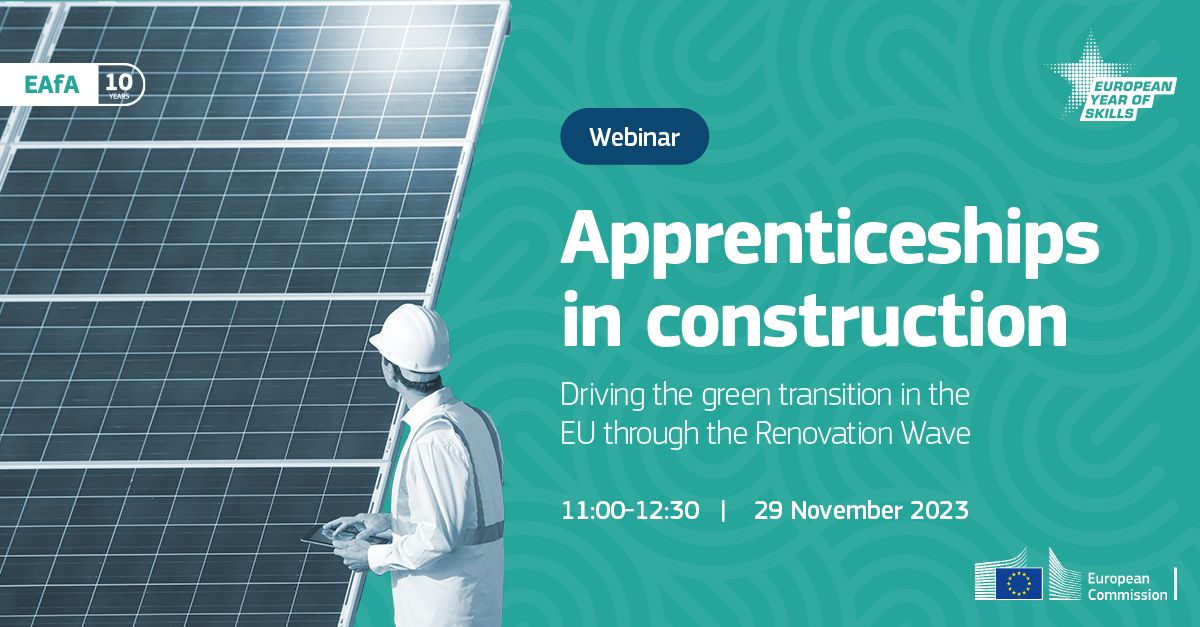 💻🔊Today we have attended the webinar “Apprenticeships in #Construction 👷🏽- Driving the #greentransition in the #EU through the #RenovationWave” of the European Alliance for Apprenticeships 🇪🇺 #ApprenEU.

#EuropeanYearOfSkills #EYS2023