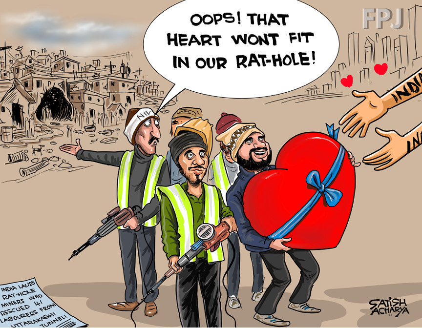 Hope these heroes will get more than just love! #RatHoleMiners @fpjindia cartoon #UttarakhandRescue