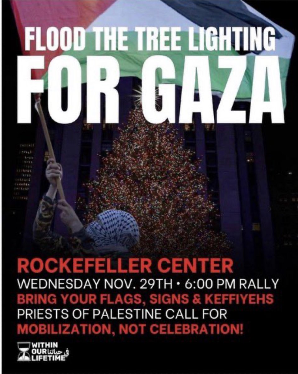 The same pro- Hamas group (withinourlifetime) who wrote out a list of Jewish schools/daycares and community centers to violently target has decided that they’re going to try to shutdown/ ruin the Christmas lighting ceremony at Rockefeller Center today in NYC at 6pm…