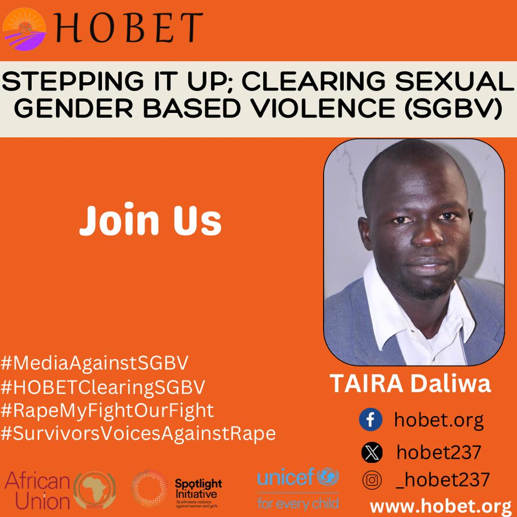 Let's fight Against SGBV 
#MediaAgainstSGBV
#HOBETClearingSGBV
#SurvivorsVoicesAgainstRape
#YouthAreLeading
#EndVAW
#RapeMyFightOurFight