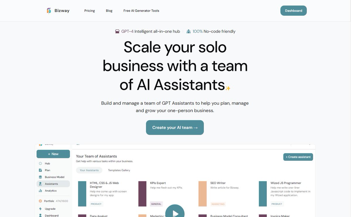 Bizwayio's tweet photo. Bizway 2.0 is live 🎉

- Create custom AI Assistants;
- All-in-one-hub for your solo business;
- Toggle between Assistant threads from any project;
- Track & manage KPIs;
- One consolidated Business Model overview page...

And a whole lot more. Check it out: https://t.co/LmaqOc074g