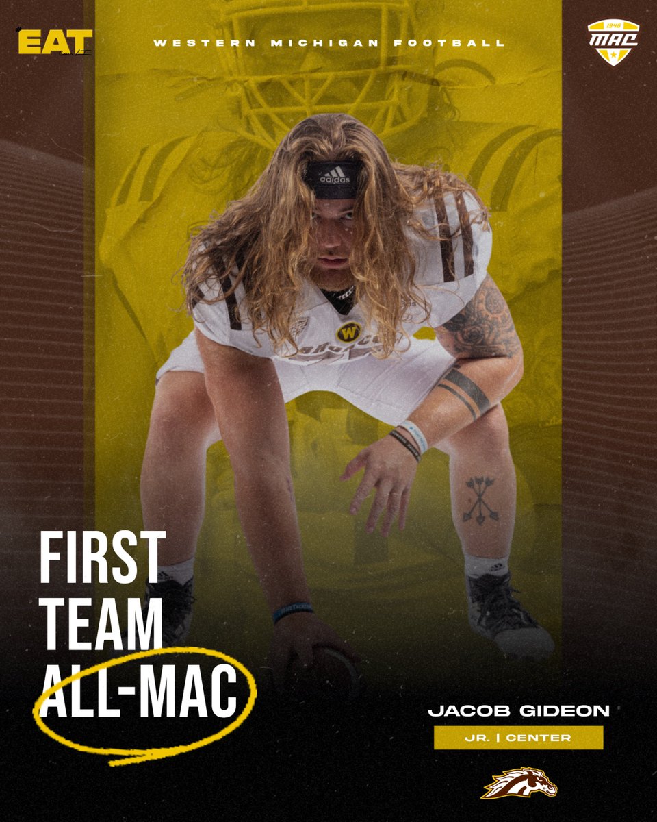 Western Michigan Football (@wmu_football) on Twitter photo He's rated the top center in the MAC by <a href="/PFF_College/">PFF College</a> and helped produce one of the top offenses in the MAC!
Congratulations to Jacob Gideon on being named First Team All-MAC!
#EAT
#BroncosReign He's rated the top center in the MAC by <a href="/PFF_College/">PFF College</a> and helped produce one of the top offenses in the MAC!
Congratulations to Jacob Gideon on being named First Team All-MAC!
#EAT
#BroncosReign