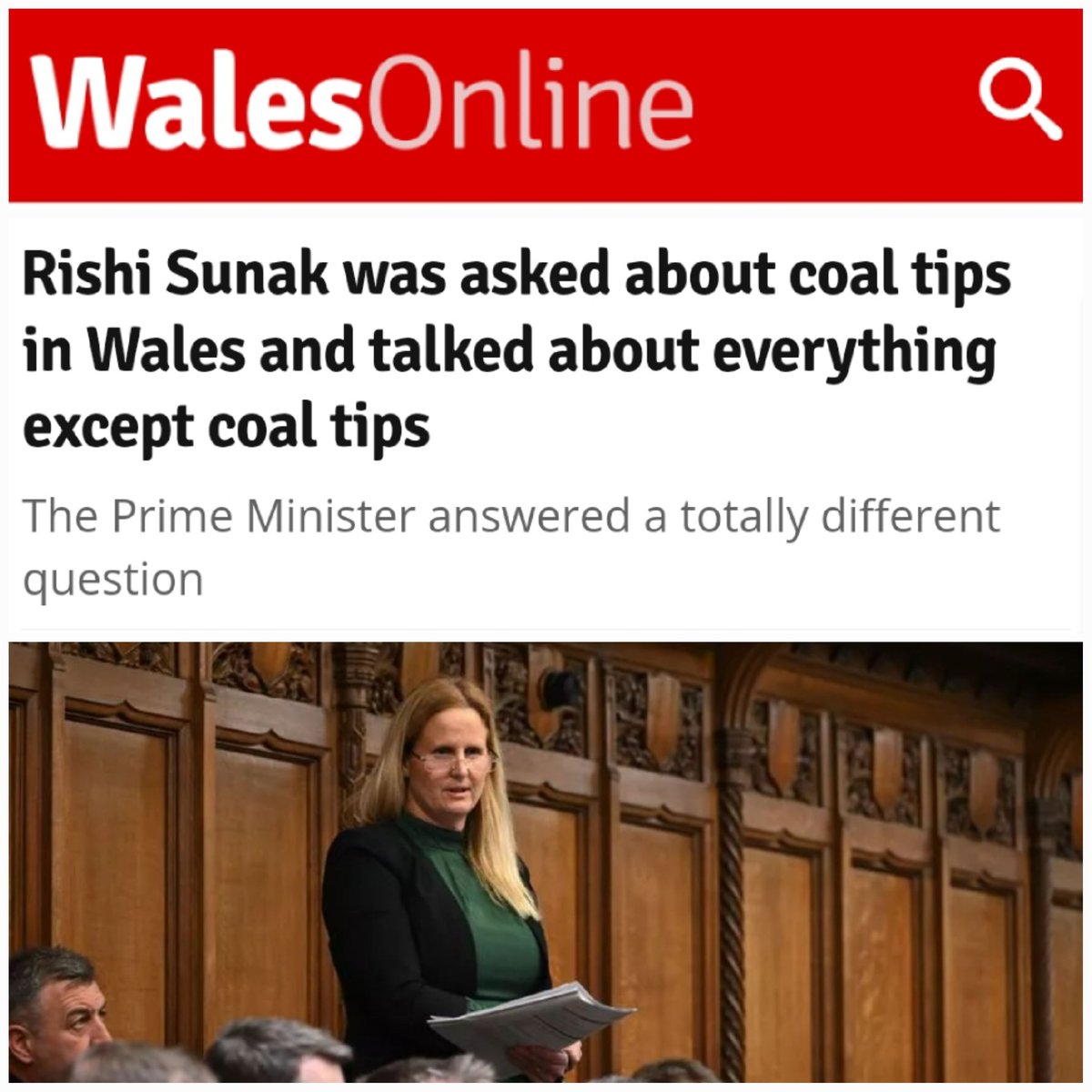 BethWinterCynon's tweet photo. Rishi Sunak was asked about coal tips in Wales and talked about everything except coal tips
@WalesOnline on my #PMQs #coaltips question today 👇
https://t.co/VO6x1nnEqh https://t.co/jgaXh9wtnI