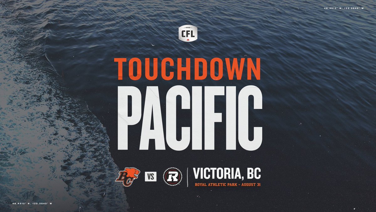 CFL's tweet image. Touchdown. Pacific. 🌊

See you in beautiful Victoria, BC for 2024!

@BCLions 🆚 @redblacks
🗓 August 31, 2024

🗞: bit.ly/3uDmT4j

#TDPacific | #CFL