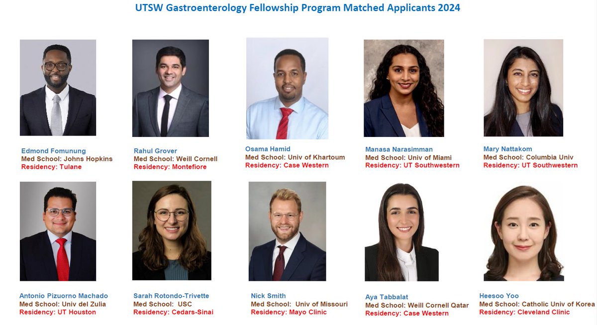 Excited to welcome @UTSWGI's incoming GI Fellows! We couldn't be more excited with this group of stars! #MatchDay2024 #FellowMatch Welcome @EdmondFomunung @rgroverMD @OsamaHamidMD Mary Nattakom @ManaNarsi @AntonioPizuorno @sarah_rotondoMD @NickSmithMD @TabbalatAya @HeesooYoooo