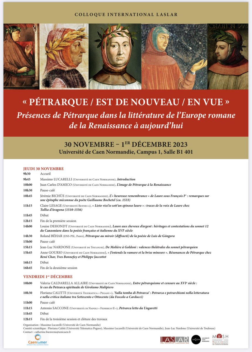 Demain et après demain colloque sur le pétrarquisme ⁦<a href="/Universite_Caen/">Université de Caen Normandie</a>⁩ (ma comm sur Censure et Petrarca Spirituale, vendredi )