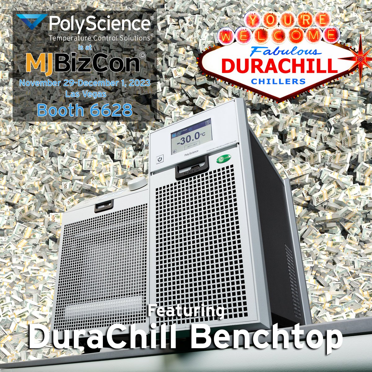 PolyScienceLab's tweet photo. #mjbizcon2023 Let's Go!!!
Come visit us at Booth 6628 to check out our award winning line of chillers and learn how we can help you reach your goals in the #cannabisindustry .
#polyscienceproud #powerofpolyscience #DCBT #durachill #changingtheworldofchillers #cannabis #cannabiz https://t.co/8BkBMZSG40