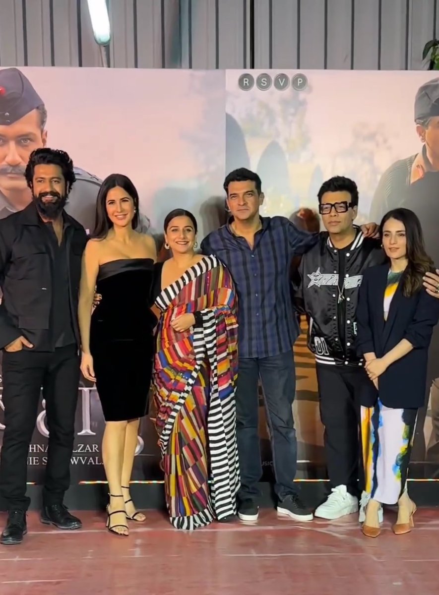 Star-studded affair! ✨ 
#KatrinaKaif , #VickyKaushal , #VidyaBalan , #SiddharthRoyKapur ,#KaranJohar and #RadhikaMadan pose together at the #SamBahadur screening 🫶