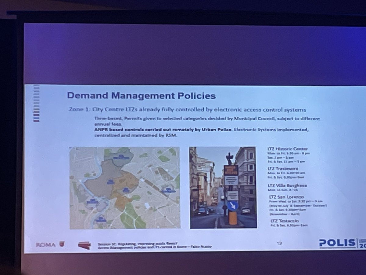 Dirk_Lauwers's tweet photo. Interesting traffic management approach in Rome presented in #Polis23 #UrbanMobility conference
Dynamic #UVAR policy with increasing constraints for cars in 3 zones with a #LTZ in the historic city where only selected groups are allowed and a #LEZ that will cover half of the city https://t.co/HS3dgnHCLZ
