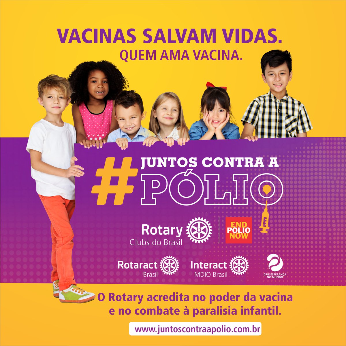 🎇Juntos Contra a Pólio🎇

Translated to "Together Against Polio," this nationwide campaign by Brazilian Rotary, Rotaract, and Interact clubs to get children vaccinated against poliomyelitis has already seen huge success since its launch in September: endpol.io/49W6o3C