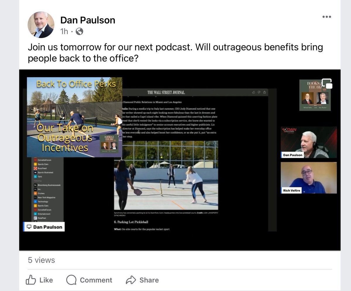 Sbecher's tweet photo. @66perristreet @WSJ A client @DP_letsgo &amp; his business partner Rich Veltre are 
using this news article for this week’s episode of his still a work in progress podcast Books &amp; the Biz - https://t.co/0bpaRG4YOl  . You may want to check it out to what their thoughts are from a business prospective. https://t.co/Zm7OZMNYks