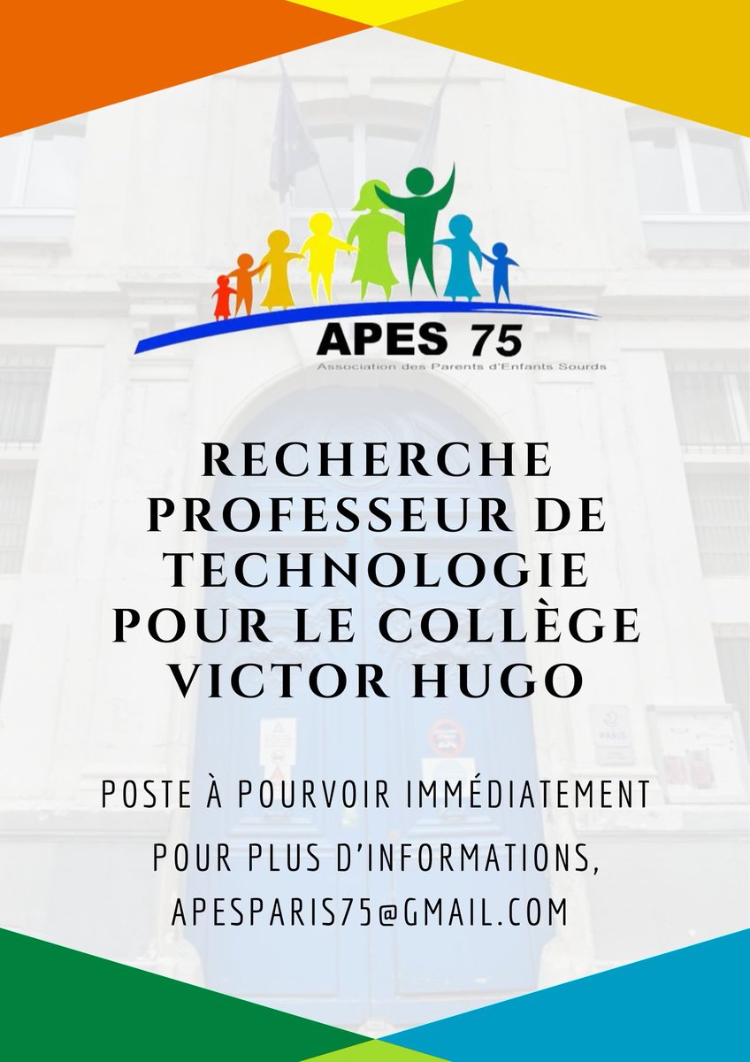 ⚠️ Un poste de professeur de technologie est à pourvoir pour le collège Victor Hugo.

N'hésitez pas à partager l'information.