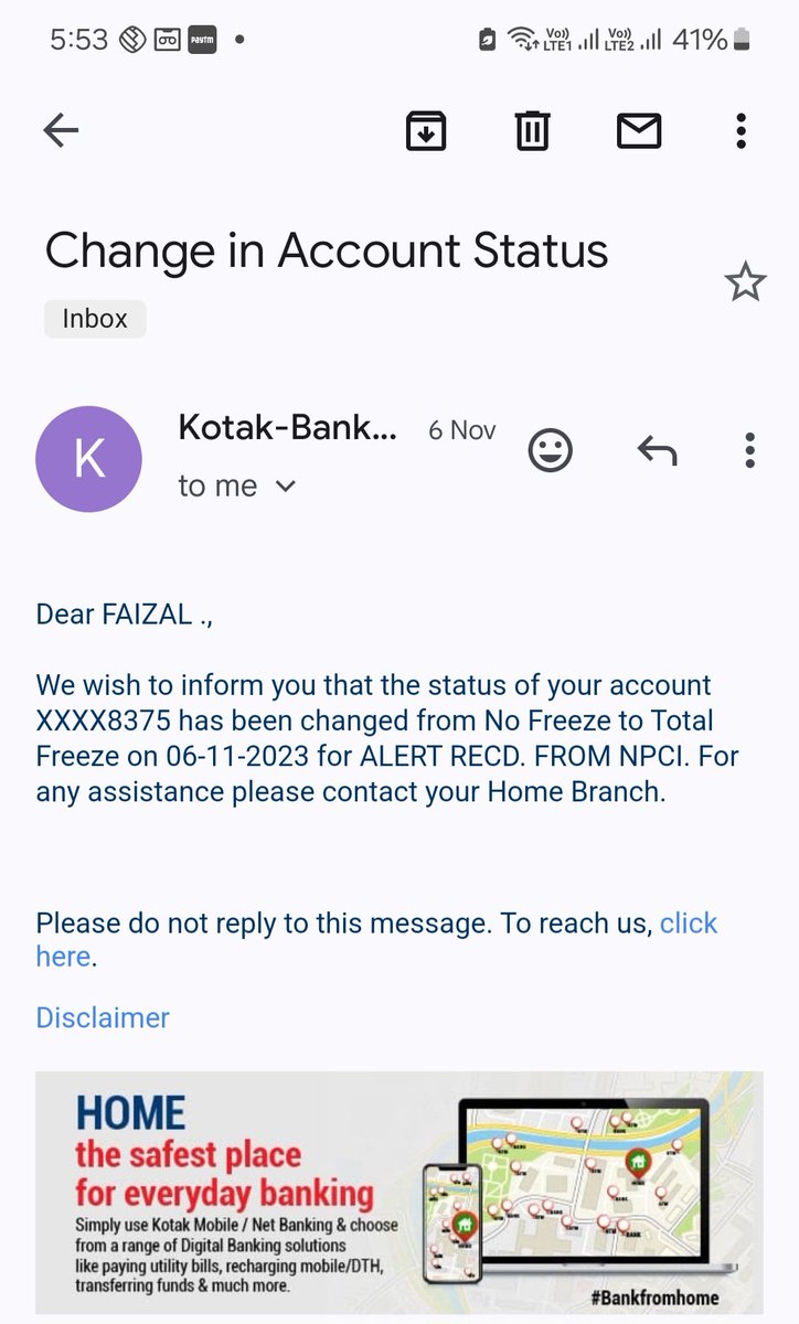 faizal_dev's tweet photo. @NPCI_NPCI @MeetupFintech My account freeze for last 25 days. Kotak said that alert by NPCI and regarding that I submitted all docs. Now bank always saying we're waiting for NPCI reply but NPCI not replying for more than 15 days passed. I m in Delhi provide me something that can help me to sort my case. https://t.co/gC5HLMb3Mo