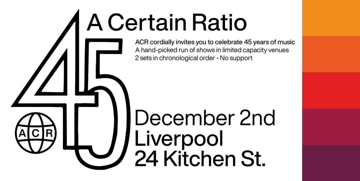 Join us in Liverpool at @24KitchenStreet for the penultimate show on our 45 tour, which has been amazing from start to finish. Last few tickets available here: acrmcr.com/shows