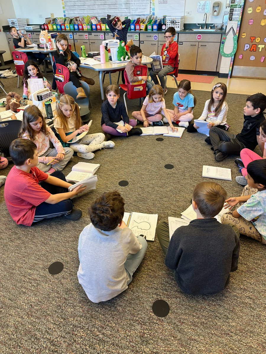 Our own little version of a Socratic Circle this morning to discuss the perspectives of Mean Jean &amp; Katie Sue in The Recess Queen!👏🏼 Students took the floor &amp; led great conversations! #Empower95 #BetterTogetherD95
