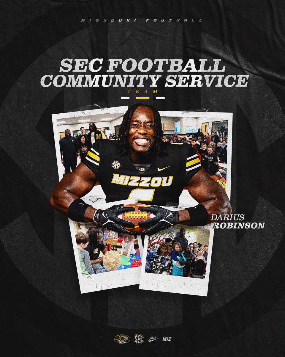 Impact on and off the field 🤝 Congrats @Darius6Robinson on being named @SEC football community service team! #MIZ 🐯🏈