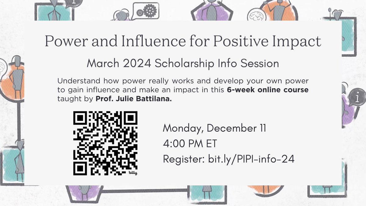 Understanding power is a critical tool for creating change in any context! Prof. @Julie_Battilana’s @online_HBS course helps changemakers harness power for social good. Learn about the course and SICI’s scholarship at our info session on December 11: bit.ly/PIPI-info-24
