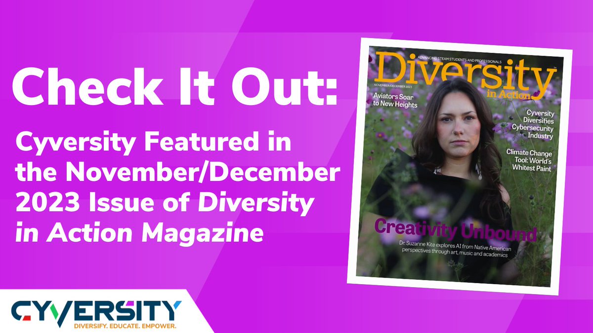 OneCyversity's tweet image. Cyversity has been featured in Diversity in Action Magazine! 📰👏 We are thrilled to have our efforts towards promoting diversity and inclusion in the tech industry recognized by such an amazing publication. ow.ly/cbsN50QcwEI #Cybersecurity #TechMagazine #DigitalSafety