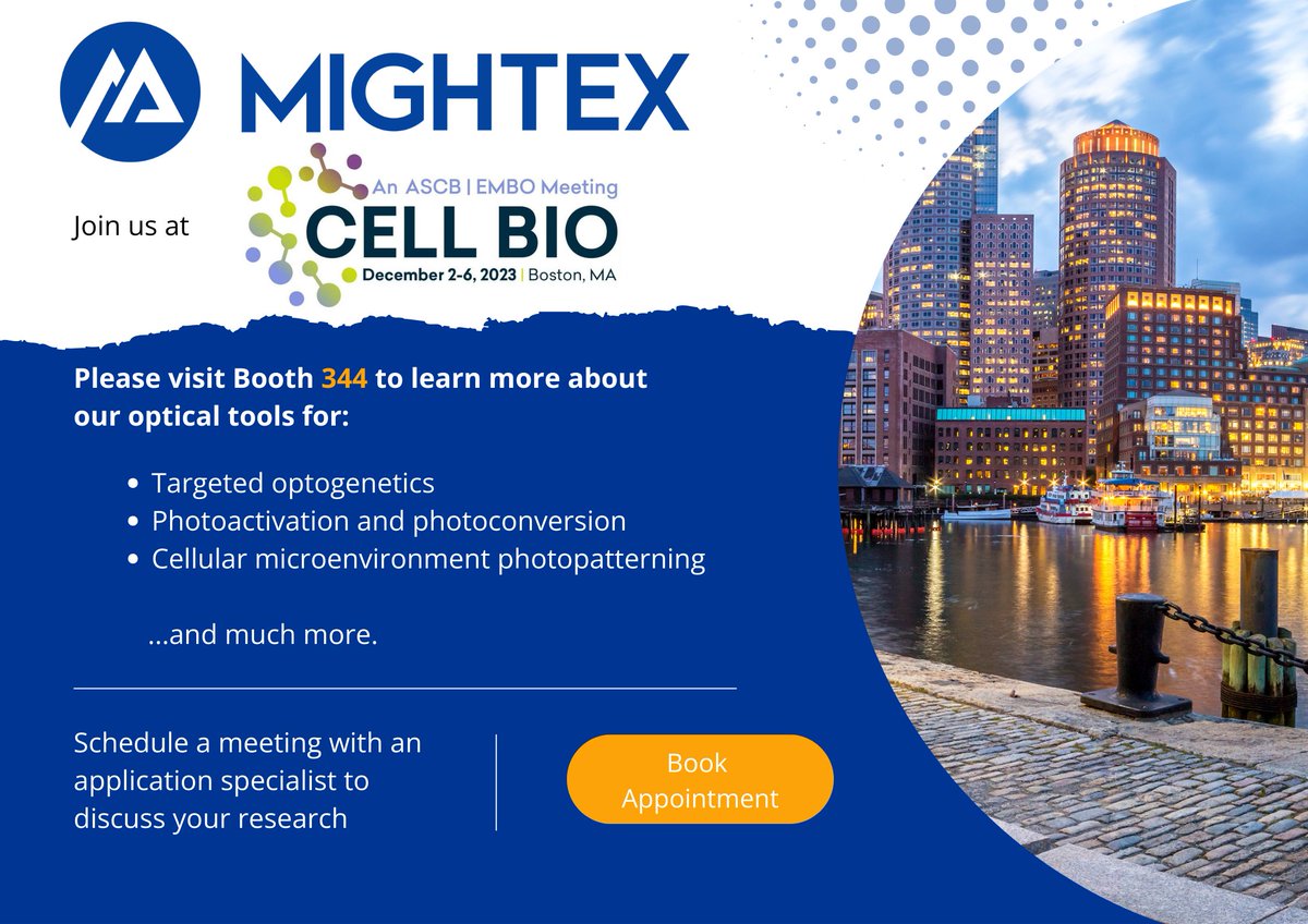 mightexsystems's tweet photo. It’s almost time for #CellBio2023! From Dec 2 - 6, Mightex will be at Booth 344. Stop by to meet our cell bio experts and discuss your research needs. Book an appointment now! ➡️https://t.co/lHLgAOPXLB https://t.co/lpDlywneuQ