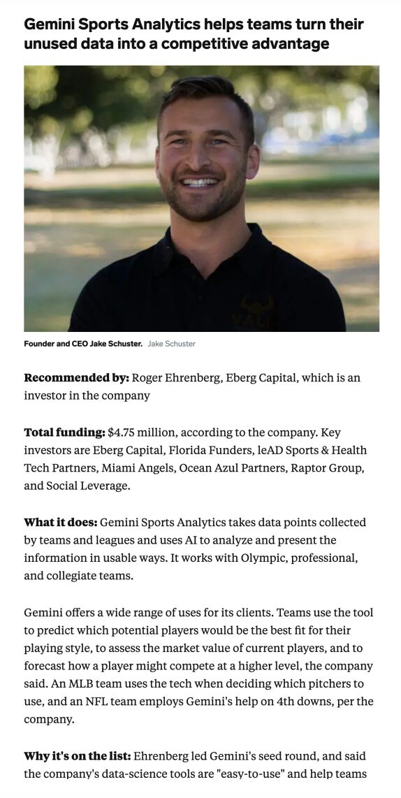gemini_sports's tweet photo. 📰 We're honored to be on @BusinessInsider's list of 25 most promising sports startups, recognizing great new companies in our industry!
As we reflect on our success we look ahead to continue revolutionizing the world of sports data.

Read our entry below! ⬇️

#ai #sportsbusiness https://t.co/mJptkKCJTi