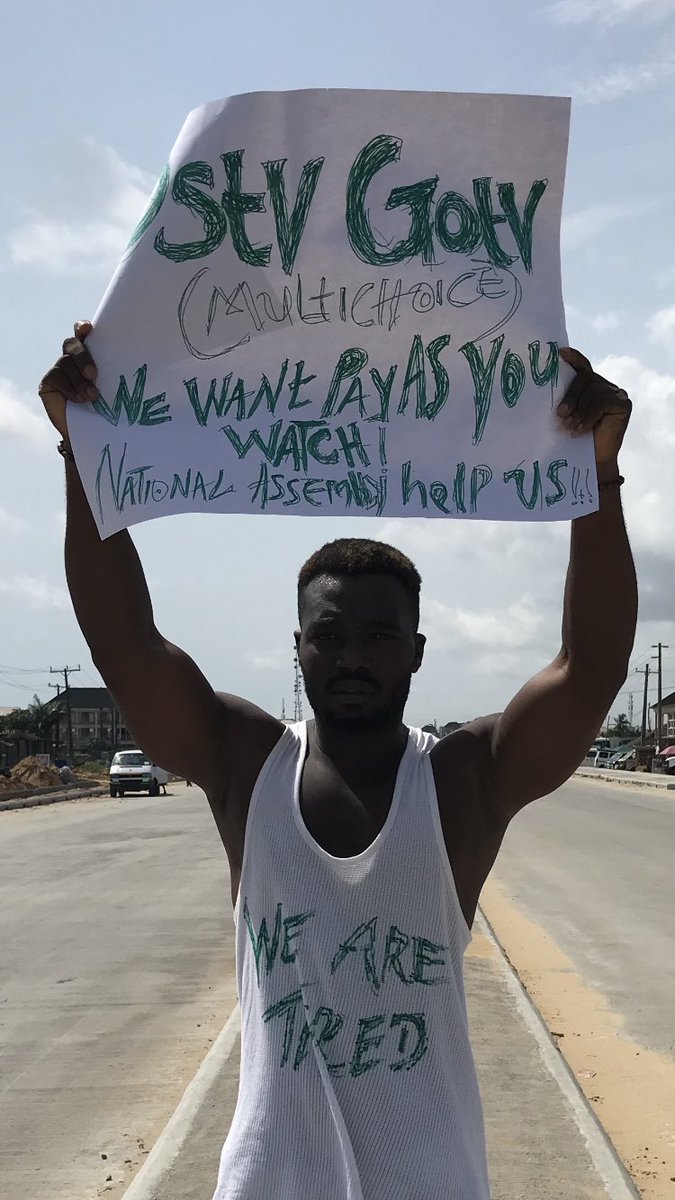 orator_king's tweet photo. We are tired! Nigerians are tired! DStv and  GOtv (multi choice Nigeria) we need PAY AS YOU WATCH.
you have to listen to  Nigeria and give us PAY AS YOU WATCH.

For those who might not understand what is PAY AS YOU WATCH, it means if you pay for subscription and you did not watch it, it would not expire when its due. It would be there until you watched your subscription. Unlike what we have now that if you subscribe and you don’t have light or could not buy fuel to watch it, it would expire, it does not make sense. 
Sometimes one can travel for a long time before you return the subscription you did not watch will expire . Is it fair like that? consider the fact that we are your customers, you are because we are . 

You know the situation of light in this country so we demand PAY AS YOU WATCH .  National Assembly, we want you to make this happen.

We demand PAY AS YOU WATCH because we’re tired!
If you are tired and want PAY AS YOU WATCH  retweet this post until they see it. Also tag @DStvNg  @GOtvNg  @MultiChoiceGRP