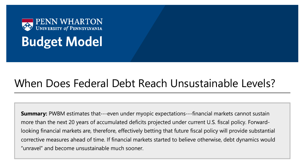 Daily remainder that PWBM estimates the 🇺🇸 US will default on its debt in 20 years under current fiscal policy 👀