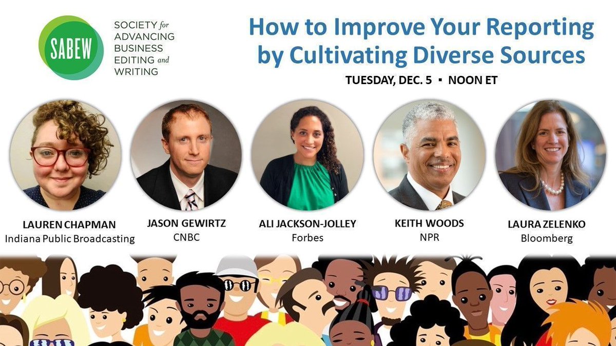SABEW (@sabew) on Twitter photo NEXT WEEK: Join <a href="/SABEW/">SABEW</a>'s webinar on 📈 your reporting by cultivating diverse sources. <a href="/laurenechapman_/">Lauren Chapman 🏳️🌈</a>, <a href="/jasongewirtz/">Jason Gewirtz</a>, <a href="/keithwoods/">keith woods</a>, <a href="/lszelenko/">Laura Zelenko</a> & Ali Jackson-Jolley discuss bringing 🆕🗣️➕💡 into the newsroom & your stories on 12/5 @ noon ET.
Register🔗bit.ly/3rk8s3L NEXT WEEK: Join <a href="/SABEW/">SABEW</a>'s webinar on 📈 your reporting by cultivating diverse sources. <a href="/laurenechapman_/">Lauren Chapman 🏳️🌈</a>, <a href="/jasongewirtz/">Jason Gewirtz</a>, <a href="/keithwoods/">keith woods</a>, <a href="/lszelenko/">Laura Zelenko</a> & Ali Jackson-Jolley discuss bringing 🆕🗣️➕💡 into the newsroom & your stories on 12/5 @ noon ET.
Register🔗bit.ly/3rk8s3L