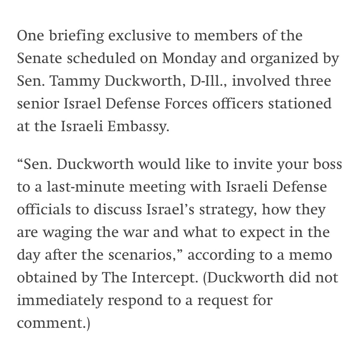 Chicago: If you want to know why @TammyDuckworth has been refusing calls calling for a Ceasefire, it’s because she’s actively aiding the IDF and enabling genocide.