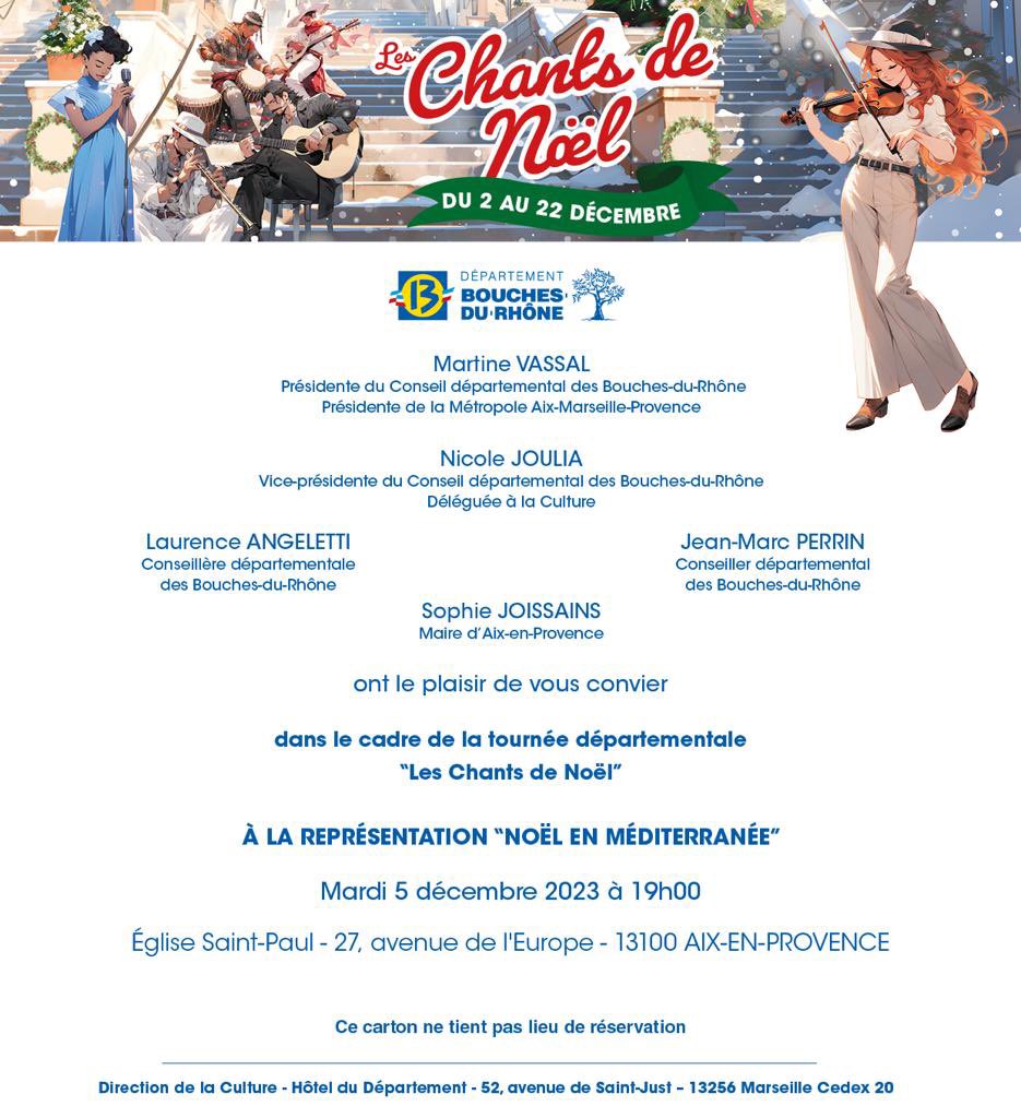 Laurence Angeletti (@angeletti_l) on Twitter photo Je vous attends nombreux pour une soirée de Chants de Noël offerte par le <a href="/departement13/">Département des Bouches-du-Rhône</a> Je vous attends nombreux pour une soirée de Chants de Noël offerte par le <a href="/departement13/">Département des Bouches-du-Rhône</a>