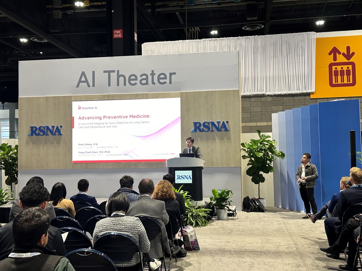 Dr. Peter Chang and Dr. Yung-Chieh Chen from TMU, presenting at #RSNA23 in Chicago, covering how AI can be used in Advancing Preventive Medicine.  

#UCIRadiology #UCI #AI #Research #PreventiveMedicine @UCIradres @UCI_Neurorads