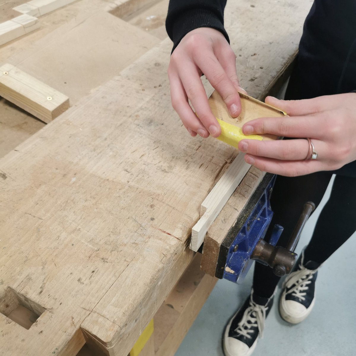 Great effort from Leah today. All corner halving joints cut in one lesson and started the sanding process. Keep it up!