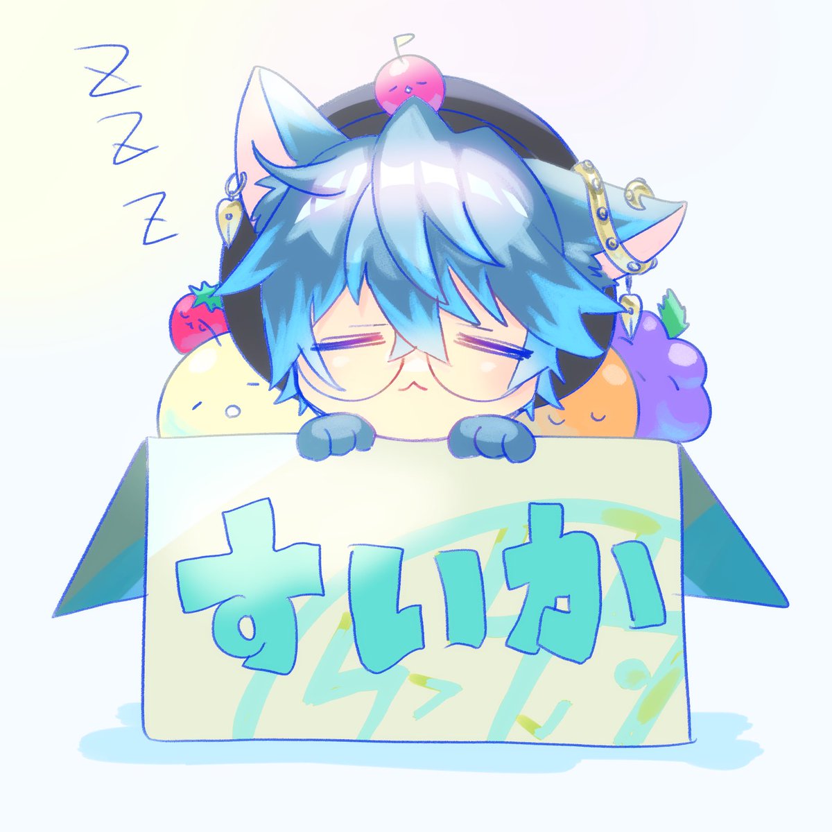 1boy animal ears male focus glasses blue hair closed eyes zzz  illustration images