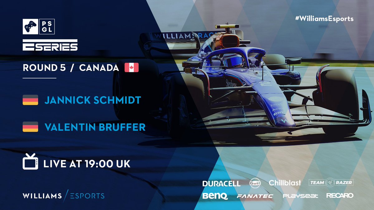 Another week, another round of <a href="/PremierSimGL/">PSGL</a> ESERIES! 🔵

Our German duo <a href="/_Jannick_S/">Jannick</a> and <a href="/Vasterracer/">Valentin04</a> head to Montreal, Canada 🇨🇦

📺 LIVE on the PSGL YouTube at 19:00 UK

#WilliamsEsports #PSGL #F1
