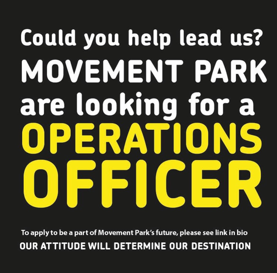 For full details: movementpark.org.uk/work-with-us

Application notes: To apply to be a part of Movement Park’s future, please send a cover letter and a copy of your CV to before the closing date: 12:00 noon on Monday 8th January 2024