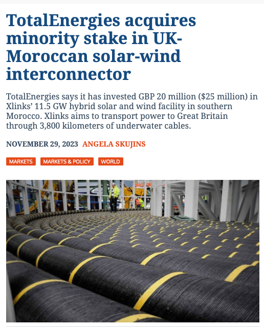 Climatehope2's tweet photo. 20 hours energy a day from Morocco to the UK, via 3,800 km of HVDC interconnectors. Wind, solar and (presumably) storage. Tasty!
https://t.co/EzPbecqZKO https://t.co/g52a3QIJcf