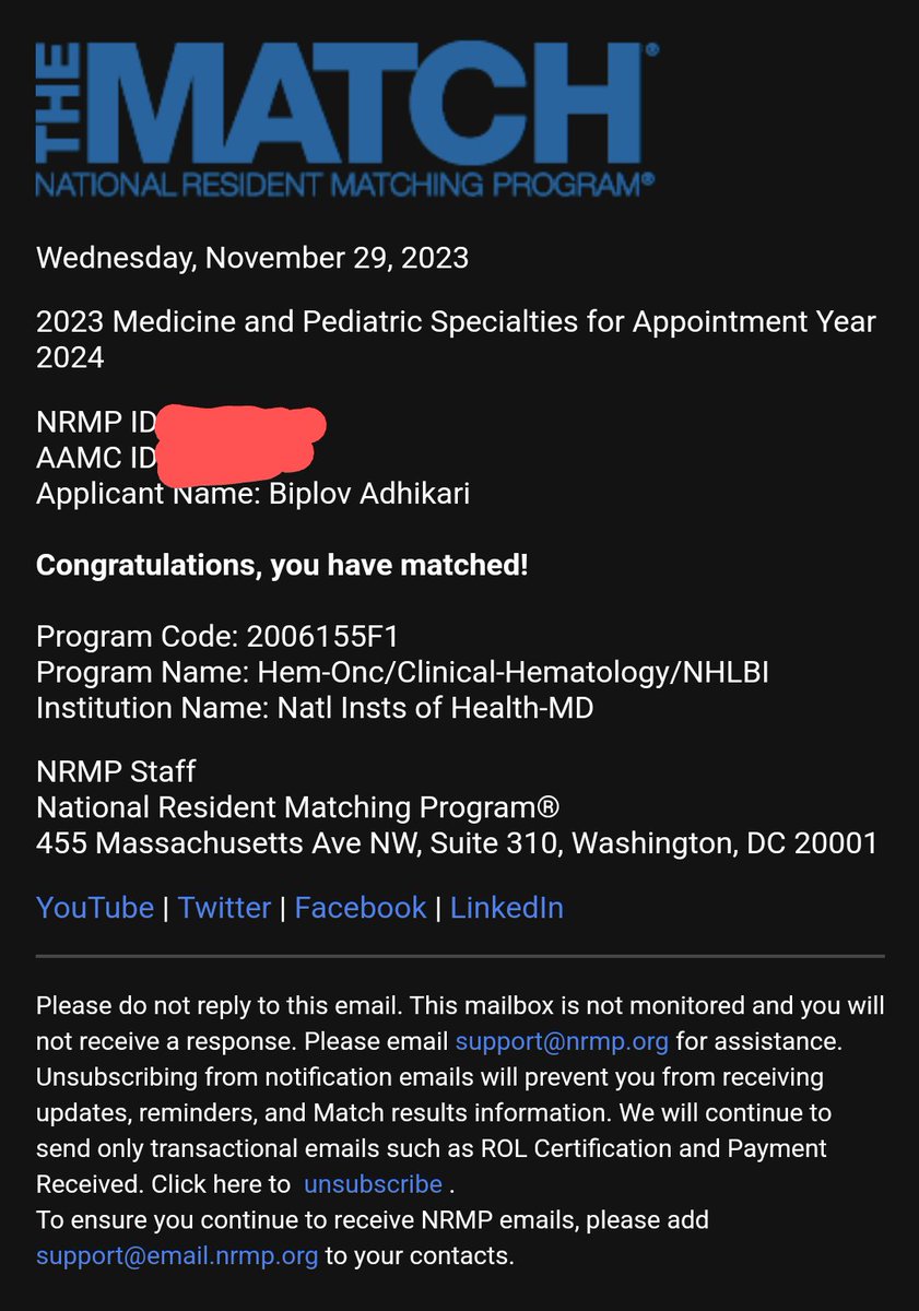 I will be furthering my training at the @NCICCR_MOS <a href="/nih_nhlbi/">NIH NHLBI</a>
NCI/NHLBI Heme-Onc fellowship program. I am absolutely floored to match at my top-choice program. I am deeply grateful to everyone who helped me during this journey.