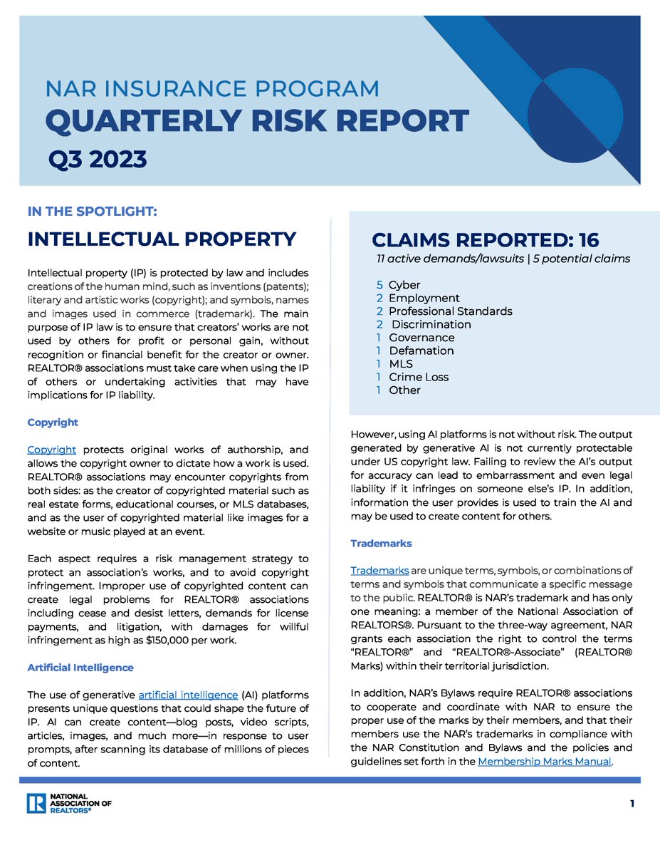 Sac_Realtors's tweet image. Discover the Quarterly Risk Report: Your key to mastering real estate risks. It's more than a report—it's a toolkit for success, empowering members with knowledge and strategies to stay ahead. 
#RealEstateInsight #RiskManagement