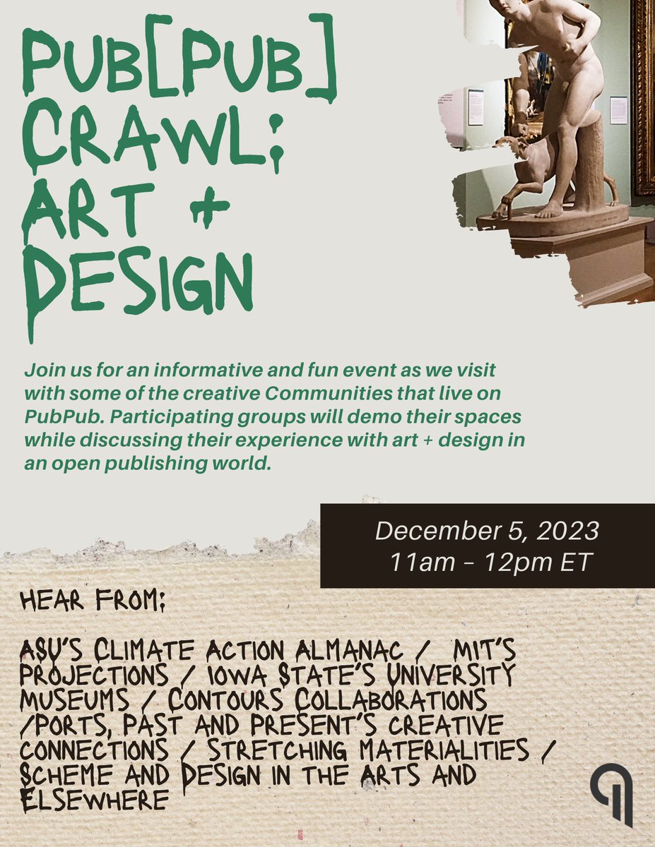 Join us Tuesday, December 5th at 11am ET for our next Pub[Pub] Crawl: Arts and Design edition! us02web.zoom.us/webinar/regist…