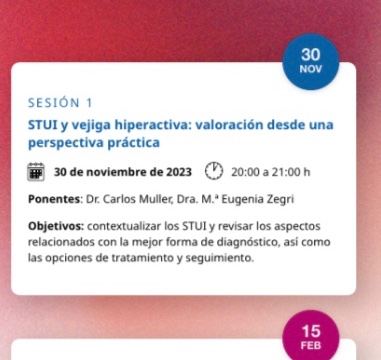 ResidentesAEU's tweet photo. Acuérdate que el 30 de noviembre tenemos a @MEugeniaZegri y a @CMullerA como el Dream Team de la vejiga hiperactiva en este webinar del #fronturology https://t.co/EBjV48u1KT