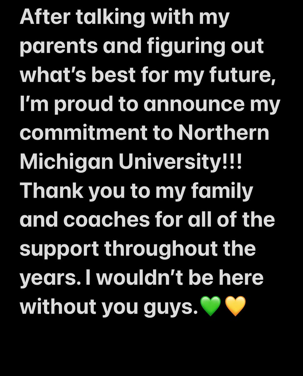 Committed!!!💚💛
<a href="/NMU_CoachRich/">Shane Richardson</a> <a href="/CoachDuFrane/">Mike DuFrane</a> <a href="/NMU_Football/">NMU Football</a> <a href="/OwlsFB/">Slinger Football 🏈</a> <a href="/CoachjBill/">Bill Jacklin</a> <a href="/mike_wadman/">Mike Wadman</a>