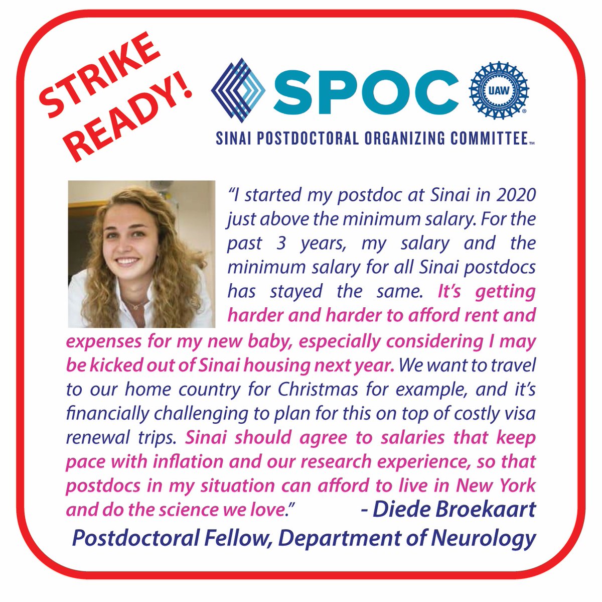Sinai Postdoctoral Organizing Committee-UAW (@spocuaw) on Twitter photo The minimum postdoc salary <a href="/IcahnMountSinai/">Icahn School of Medicine at Mount Sinai</a> is $58,661 and has not increased since Dec 31, 2018. In the 5 years since, inflation increased massively. Sinai continues to propose compensation levels that don't keep up with inflation. #StrikeReady #7DaysToGo ✊ The minimum postdoc salary <a href="/IcahnMountSinai/">Icahn School of Medicine at Mount Sinai</a> is $58,661 and has not increased since Dec 31, 2018. In the 5 years since, inflation increased massively. Sinai continues to propose compensation levels that don't keep up with inflation. #StrikeReady #7DaysToGo ✊