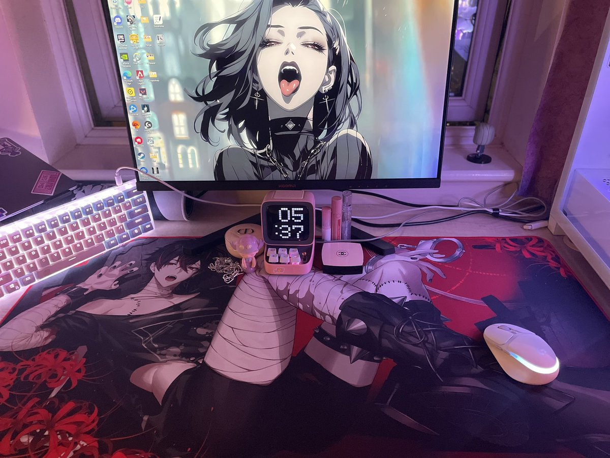shuberrie's tweet photo. Just got my #k9kuro desk mat merch and it’s absolutely massive. Lmao I’ll keep him warm by covering his chest with my keyboard https://t.co/mS3RPhmPdr
