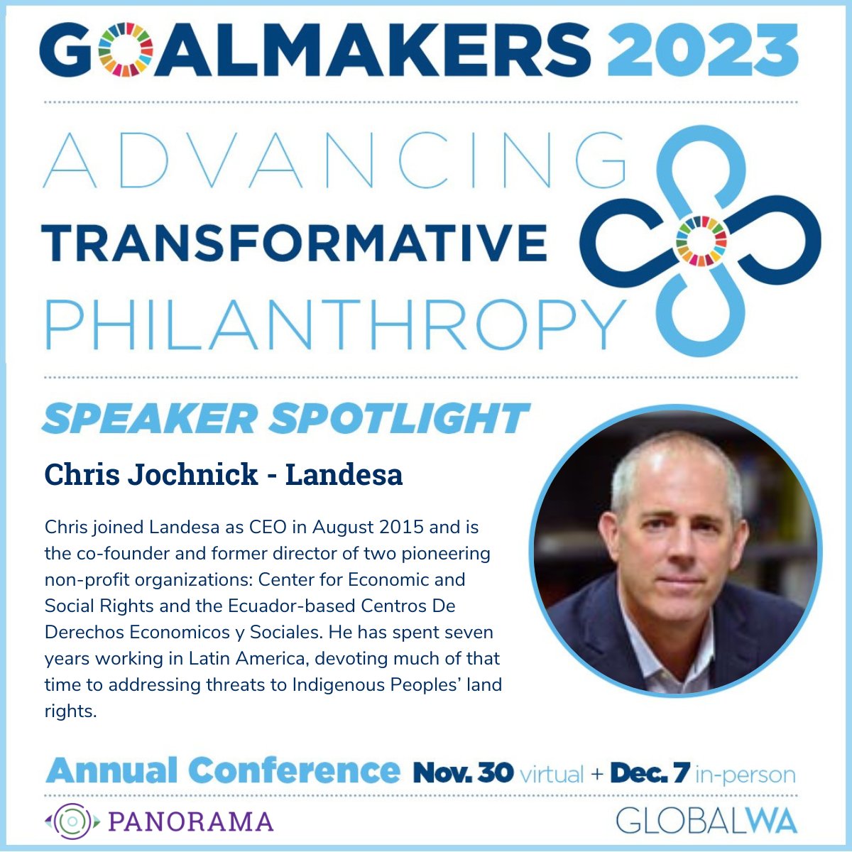 We’re excited to introduce Chris Jochnick, CEO of @Landesa_Global, as another of our panelists at our session at #Goalmakers2023. Chris is a global land rights expert and social entrepreneur.

Register for the conference here: bit.ly/3sAXJTb @GlobalWA