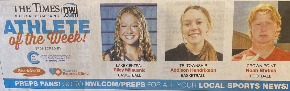 Congratulations to Riley Milausnic (<a href="/riley_milausnic/">Riley Milausnic</a>) on being named <a href="/nwi/">nwi.com</a> Athlete of the Week!