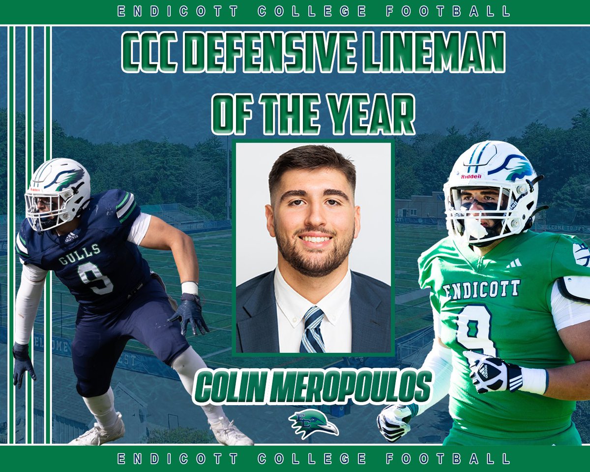 EndicottFB's tweet image. 🏅 ALL-CCC HONORS 🏅
Congratulations to Colin Meropoulos on winning CCC Defensive Lineman of the Year‼️
#BeachBall 🏈🐦🏖️#BeachHou23☀️🌊
