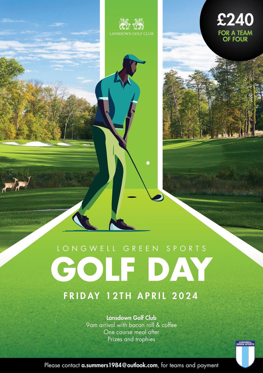 LongwellGreenFC's tweet photo. Golf Day ⛳️ 

The club will be holding a golf day on Friday 12th April at Lansdown Golf Club

Please see the attached poster for all the info. 

Email Andy Summers to enter a team - a.summers1984@outlook.com https://t.co/09Y1LTvDjj